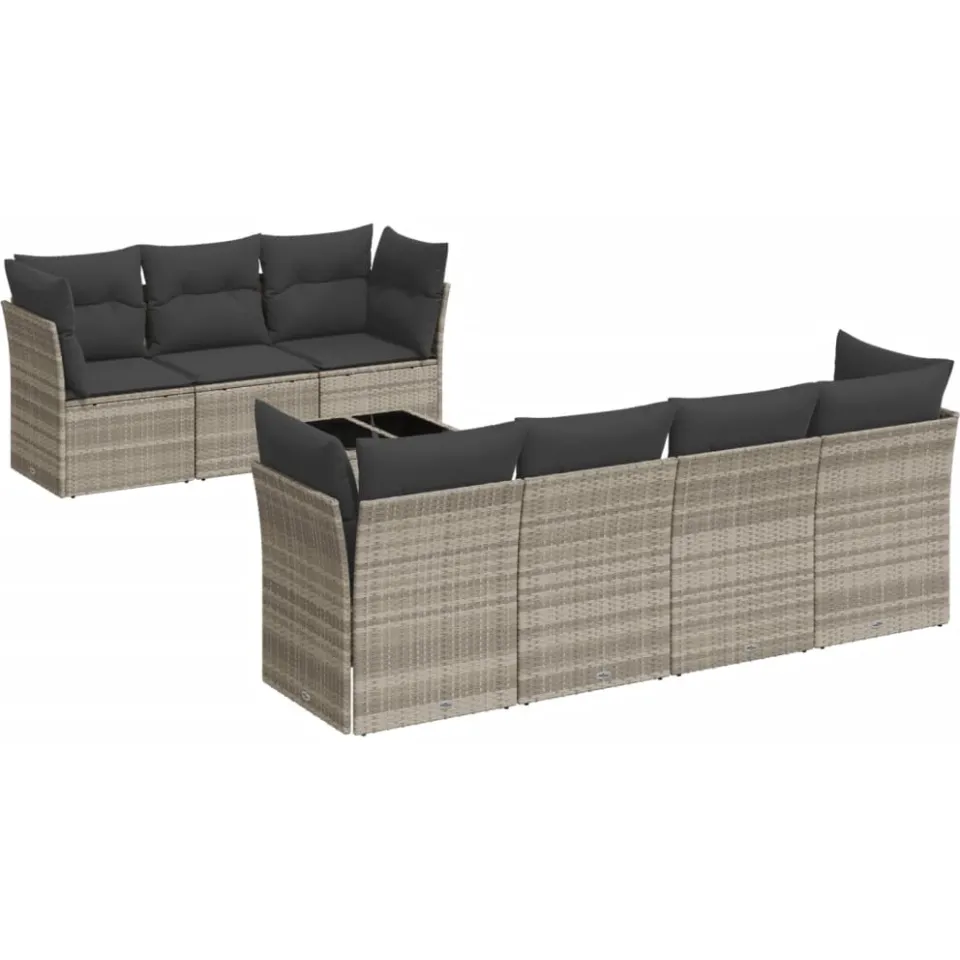 vidaXL 8-delige Loungeset met kussens poly rattan lichtgrijs