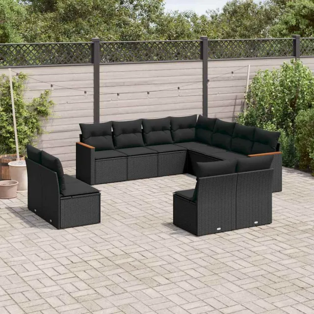 vidaXL 11-delige Loungeset met kussens poly rattan zwart, foto 2