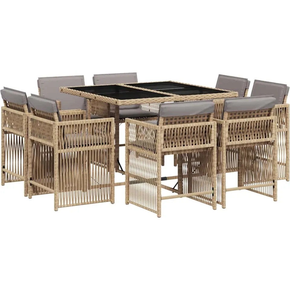 vidaXL 9-delige Tuinset met kussens poly rattan gemengd beige, foto 3