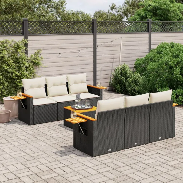 vidaXL 7-delige Loungeset met kussens poly rattan zwart, foto 2