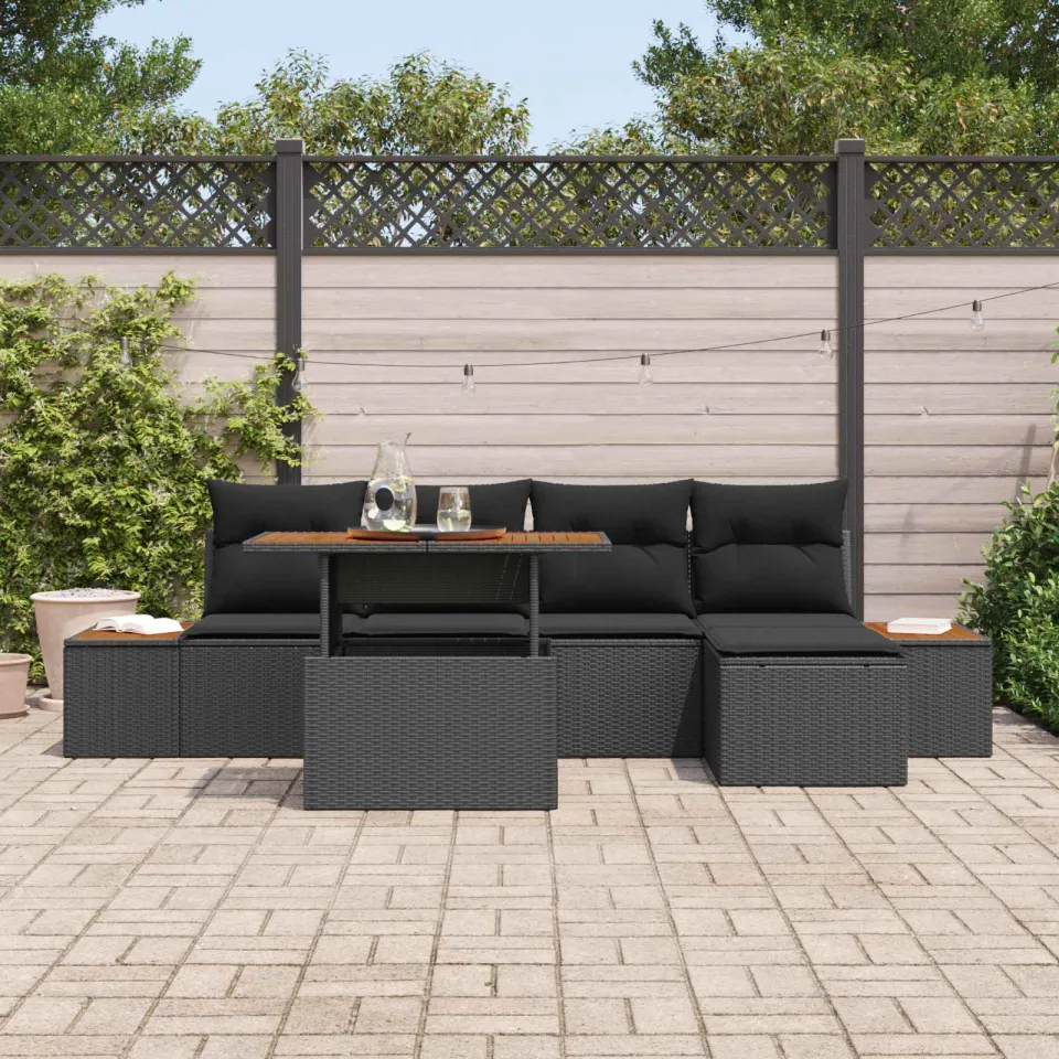 vidaXL Tuin Sofa Set 6 st Zwart Poly riet, foto 3