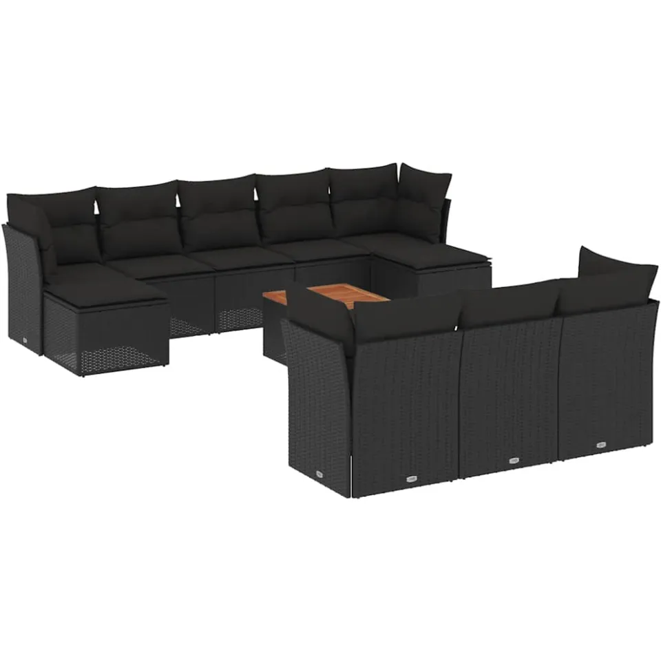 vidaXL 11-delige Loungeset met kussens poly rattan zwart