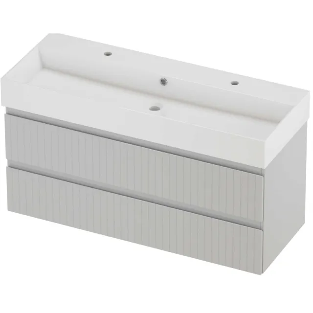 Proline Zara Badmeubelset Porselein Loft 2 Kraangaten Enkel 120x46x65 cm Glans Wit Glans Wit
