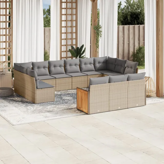 vidaXL 14-delige Loungeset met kussens poly rattan beige