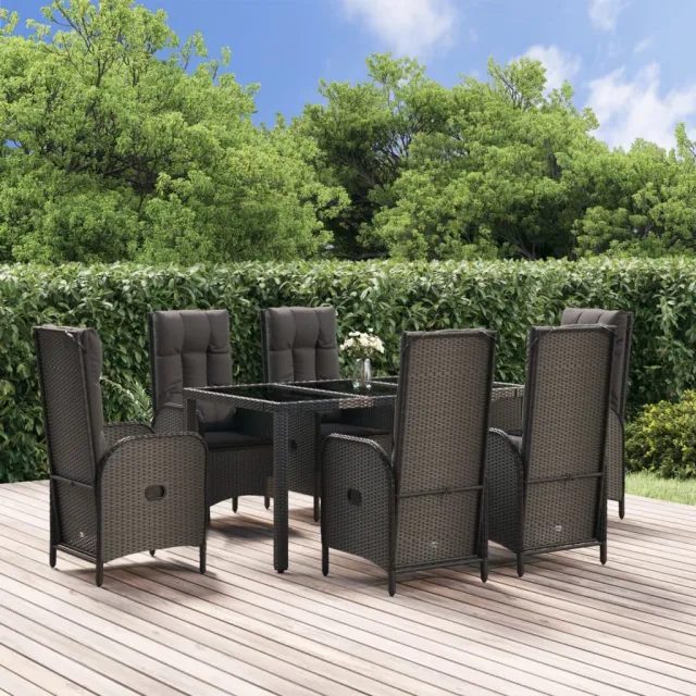 vidaXL 7-delige Tuinset met kussens poly rattan zwart en grijs, foto 2