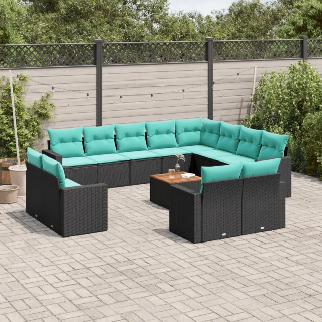 vidaXL 13-delige Loungeset met kussens poly rattan zwart, foto 2