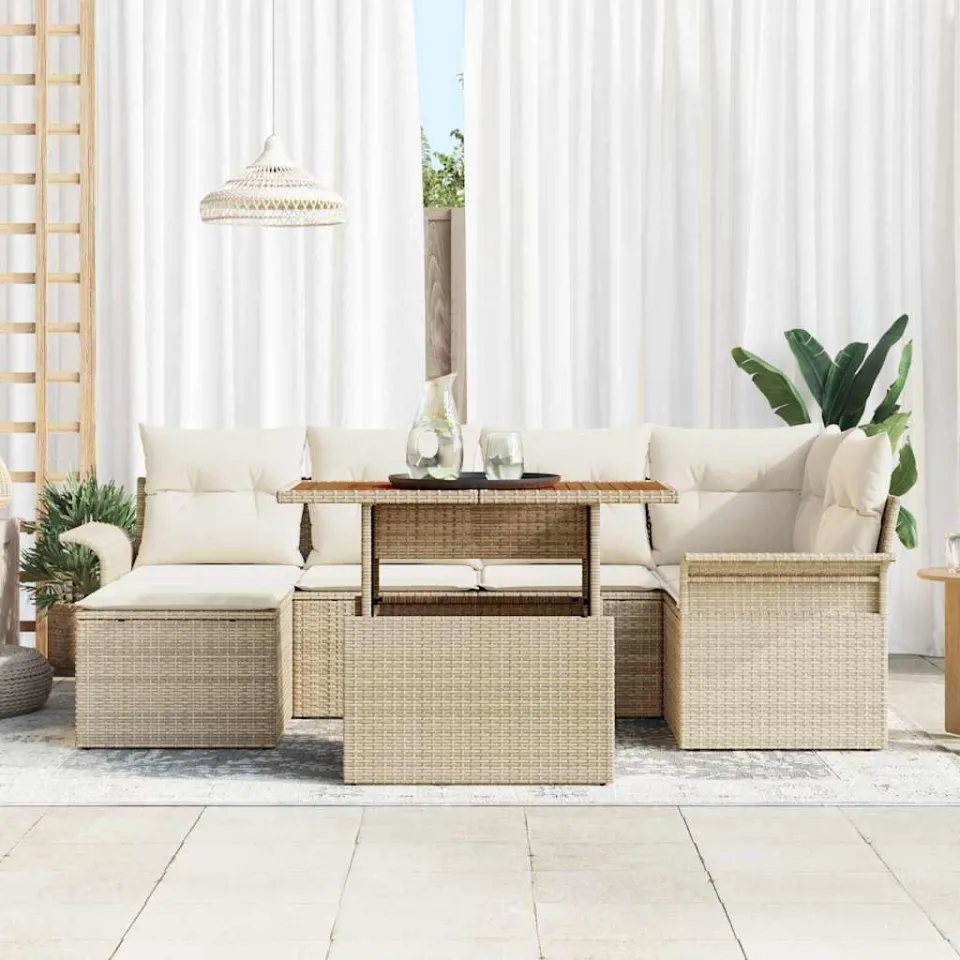 vidaXL Tuin Sofa Set 7 st Beige Poly riet, foto 3