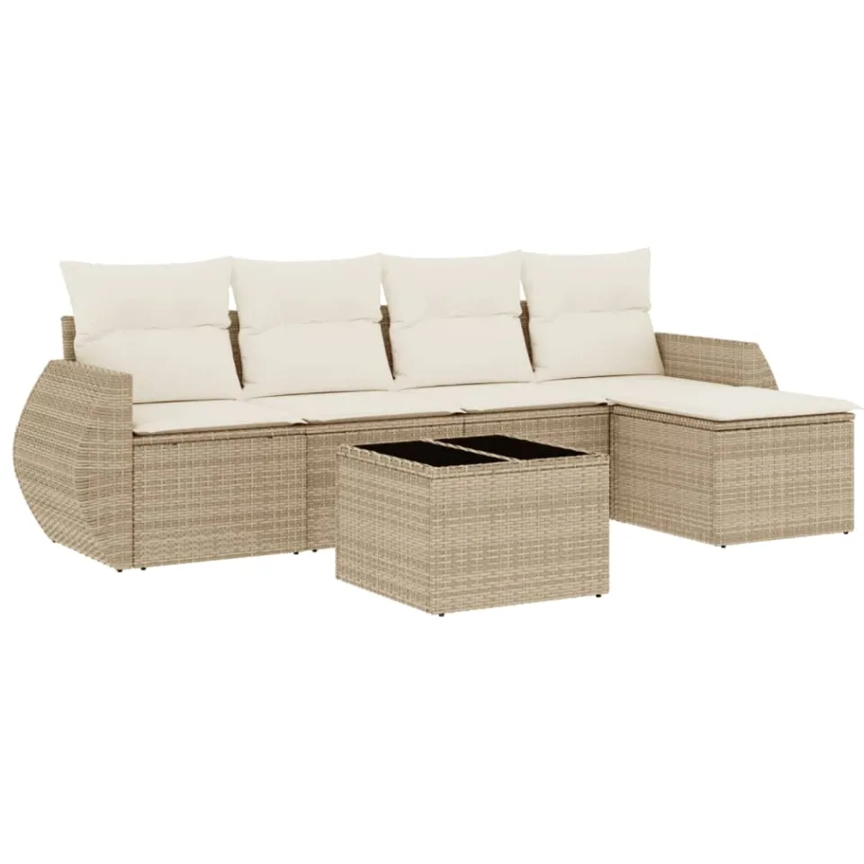 vidaXL 6-delige Loungeset met kussens poly rattan beige
