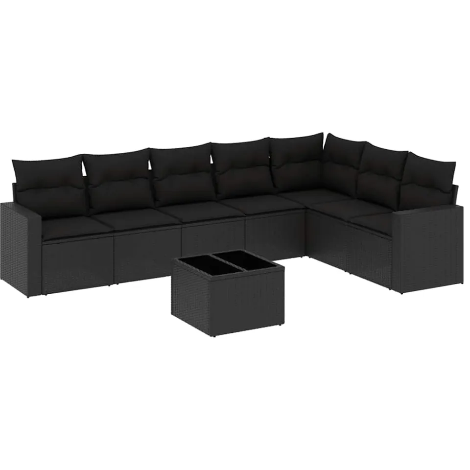 vidaXL 8-delige Loungeset met kussens poly rattan zwart