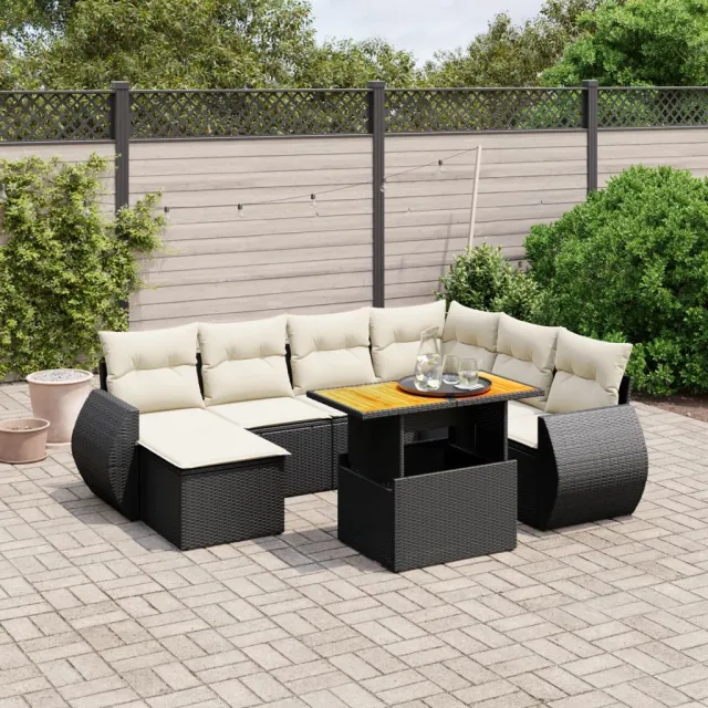 vidaXL 8-delige Loungeset met kussens poly rattan zwart, foto 2