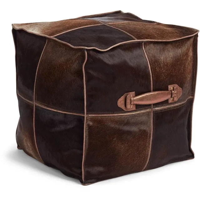 Sheepskin House Kalfsleren Poef met handvat – Vierkant - 45x45x45 cm Brown
