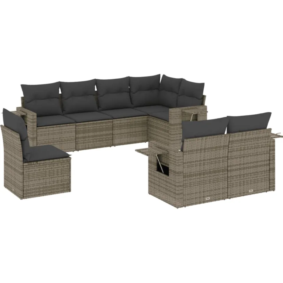 vidaXL 8-delige Loungeset met kussens poly rattan grijs, foto 3
