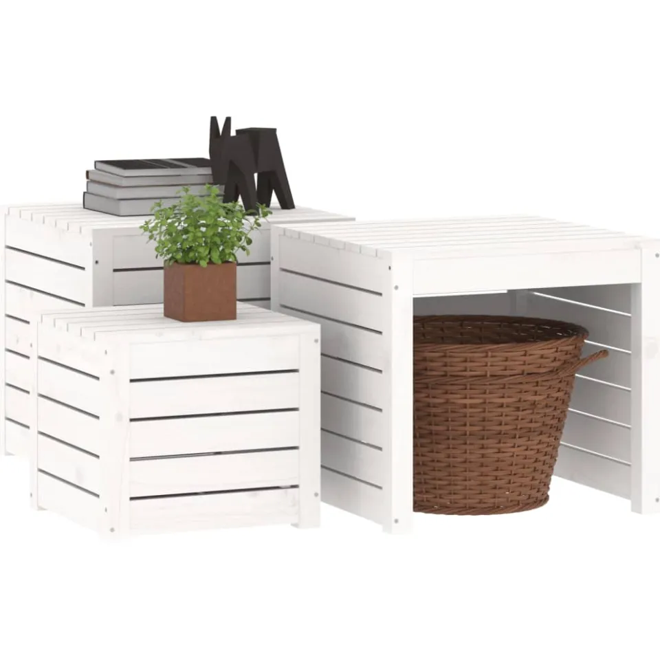 vidaXL 3-delige Tuinboxset massief grenenhout wit
