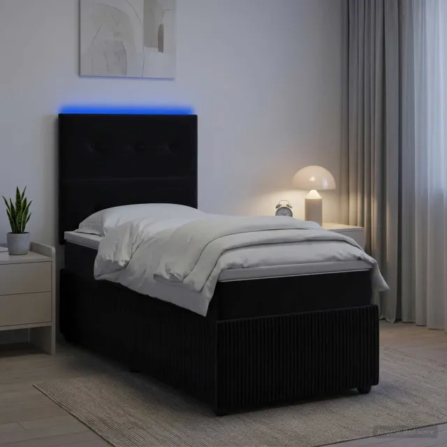 vidaXL LED Boxspring Bed met Matras Zwart 80 x 200 cm Fluweel
