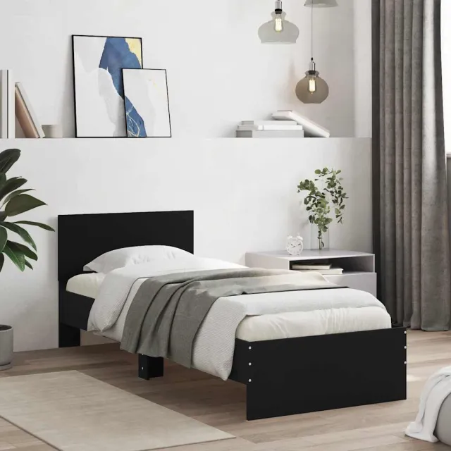 vidaXL Bedframe met hoofdbord bewerkt hout zwart 75x190 cm