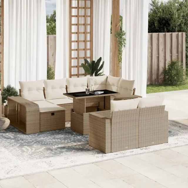 vidaXL 11-delige Tuinset met kussens poly rattan beige, foto 2