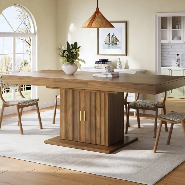MIVRAY Eettafel - Uitschuifbaar Met Geïntegreerde Opbergruimte - Rechthoekig Voor Eetkamer En Keuken - Houtlook Bruin - 140-180x90x75,2 Cm
