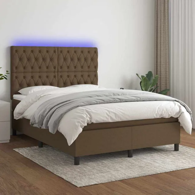 vidaXL Boxspring met matras en LED stof donkerbruin 140x190 cm bruin