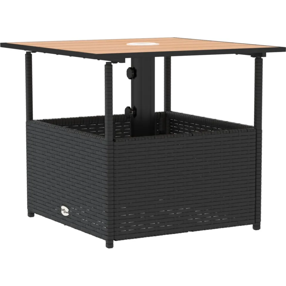 vidaXL Tuintafel met parasolgat 55x55x46,5 cm poly rattan zwart, foto 4