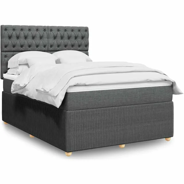 vidaXL Boxspring met matras stof donkergrijs 140x200 cm grijs
