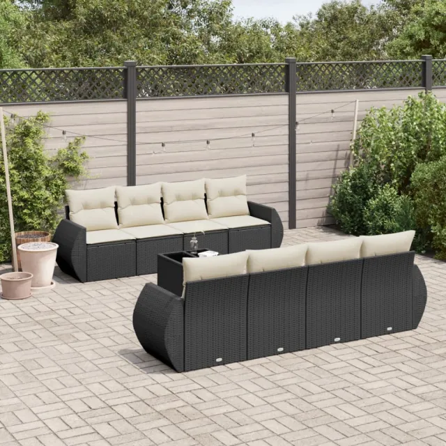 vidaXL 9-delige Loungeset met kussens poly rattan zwart, foto 2