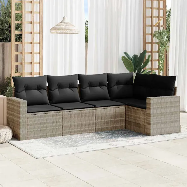 vidaXL 5-delige Loungeset met kussens poly rattan lichtgrijs grijs, foto 2