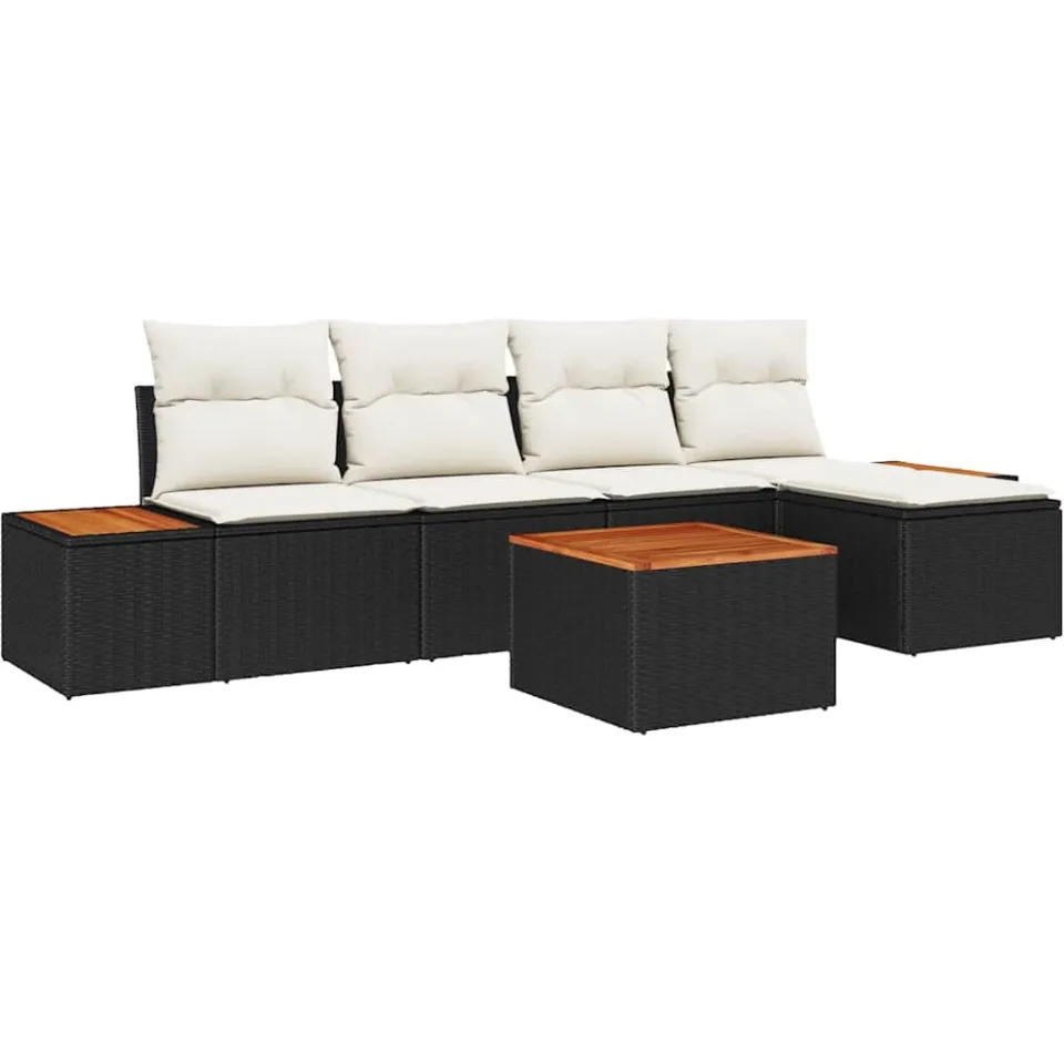 vidaXL Tuinbankenset 6 st Zwart Poly riet