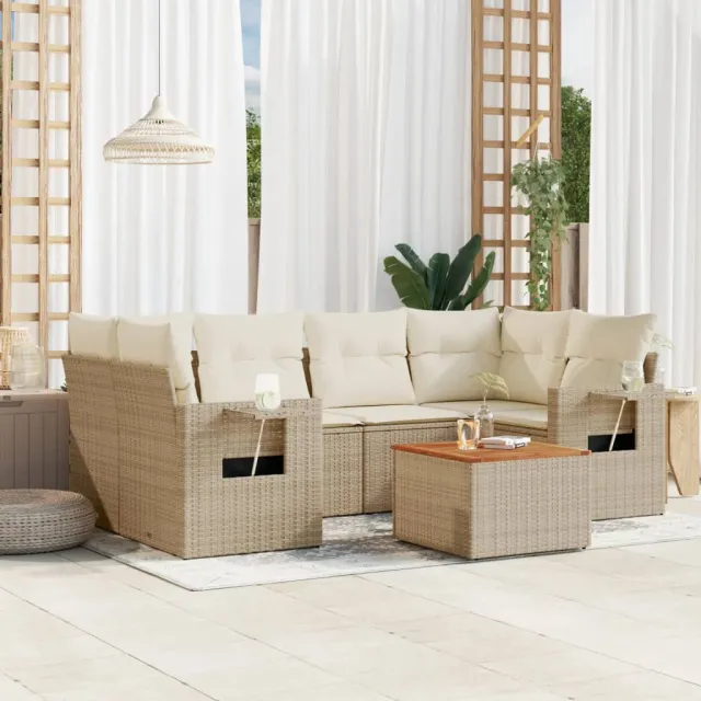 vidaXL 7-delige Loungeset met kussens poly rattan beige, foto 2