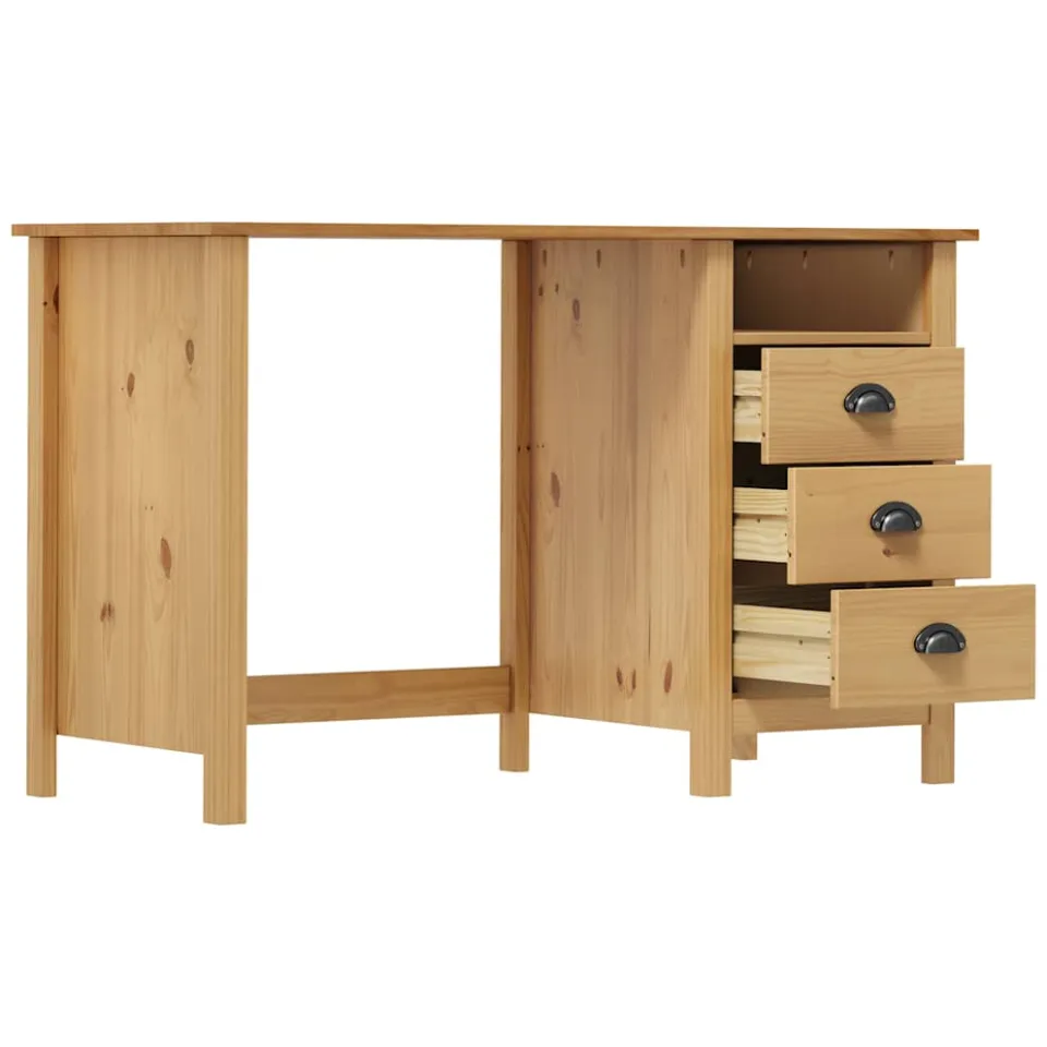vidaXL Bureau Hill 3 lades 120x50x74 cm massief grenenhout bruin, foto 3