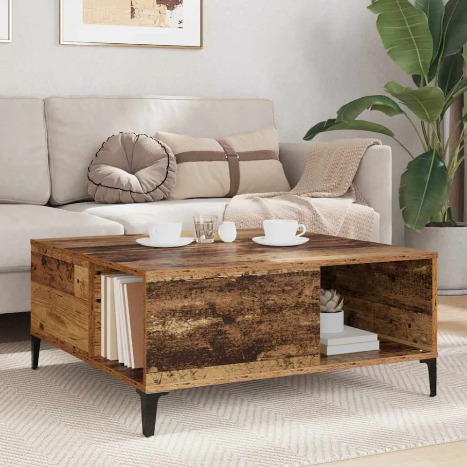 vidaXL Salontafel Oud Hout 80 x 80 x 36,5 cm Bewerkt hout bruin, foto 4