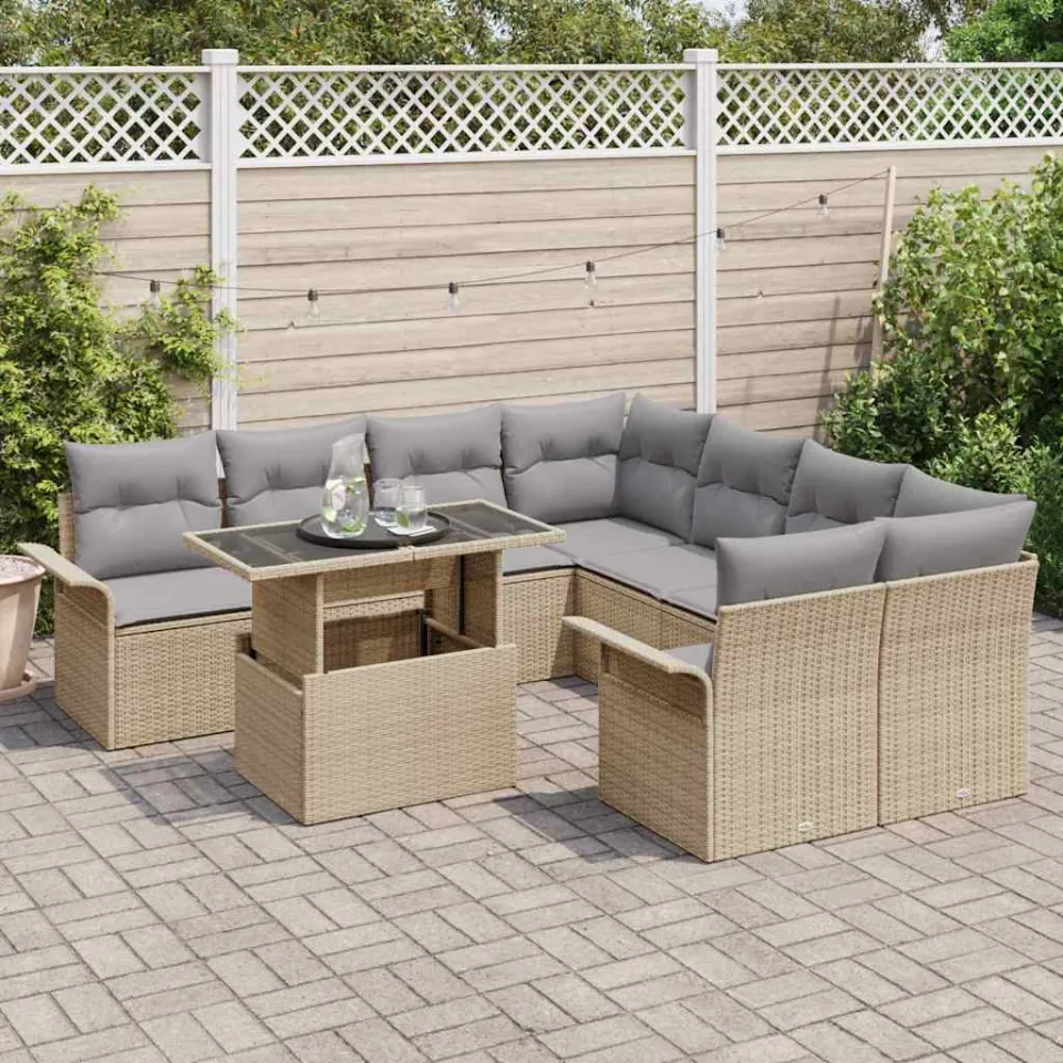 vidaXL Tuin Sofa Set 9 st Beige [Synthetisch]: Poly Rattan, foto 3