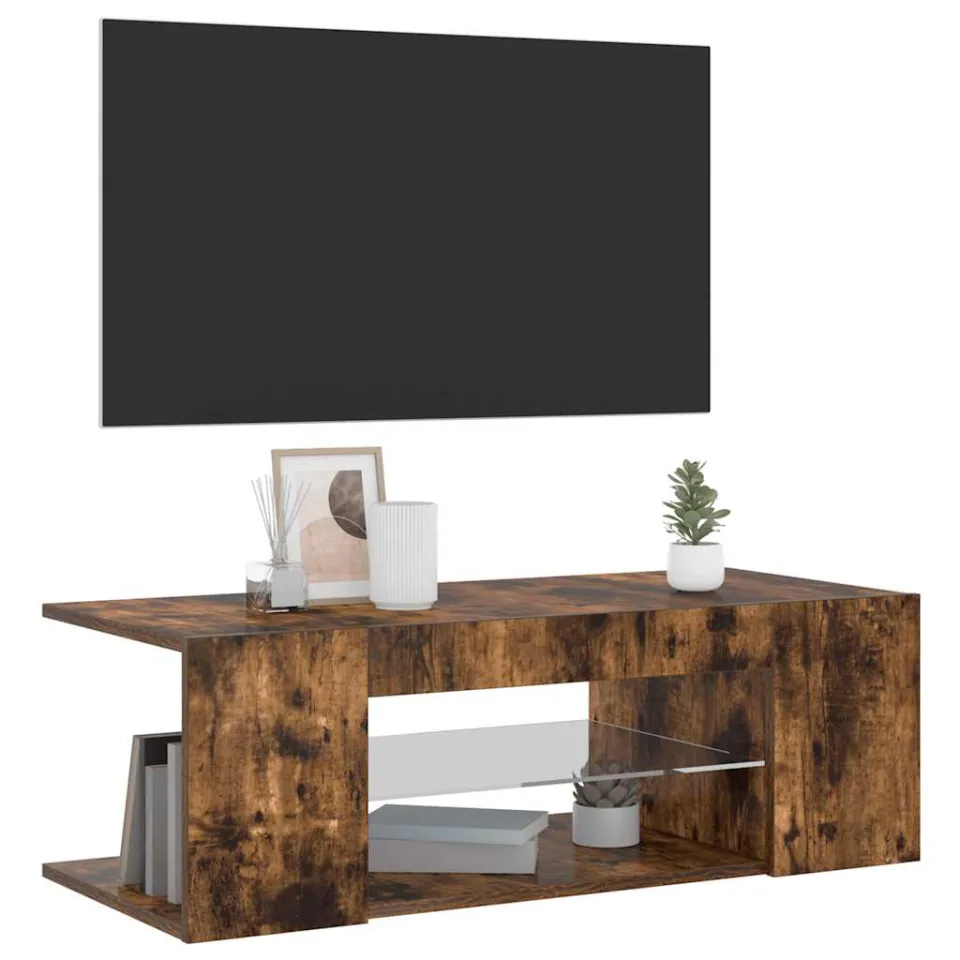 vidaXL Tv-meubel met LED-verlichting 90x39x30 cm gerookt eikenkleurig, foto 3