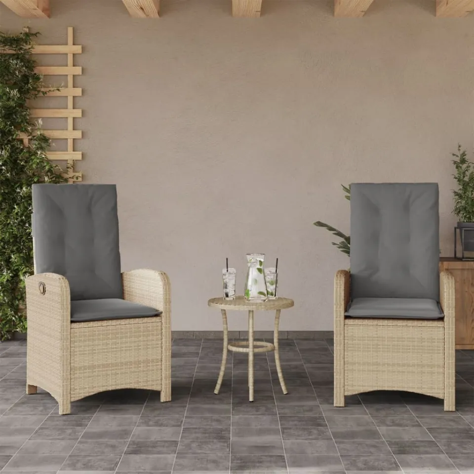 vidaXL 3-delige Bistroset met kussens poly rattan gemengd beige, foto 2