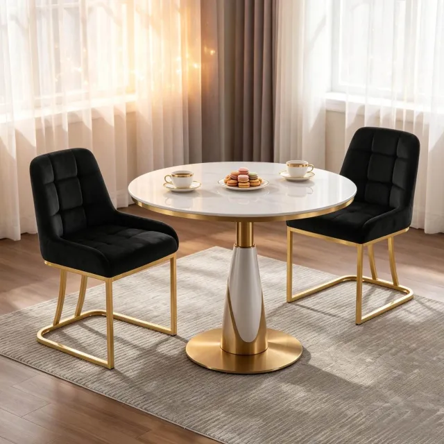 CHICFURN Eetkamerstoel - Gepolsterd - Metalen U-poot - Zwart