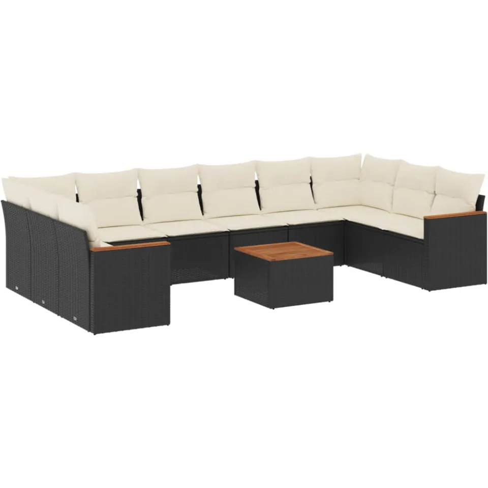 vidaXL 11-delige Loungeset met kussens poly rattan zwart, foto 4