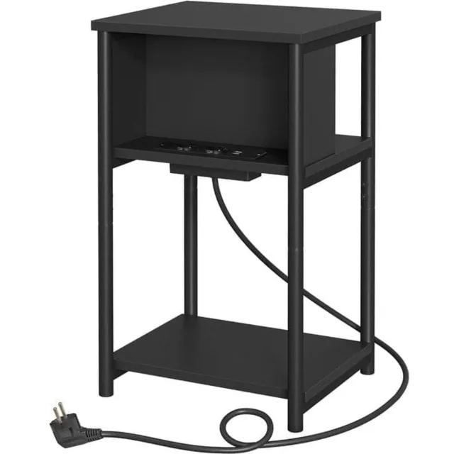 Klarven Nachtkastje met USB-Poorten - USB-Nachtkastje - Nachtkastje Zwart - Nachtstandje - 2 USB-Poorten, Handig Opladen naast je Bed - Stevig en Ruim Opbergvak