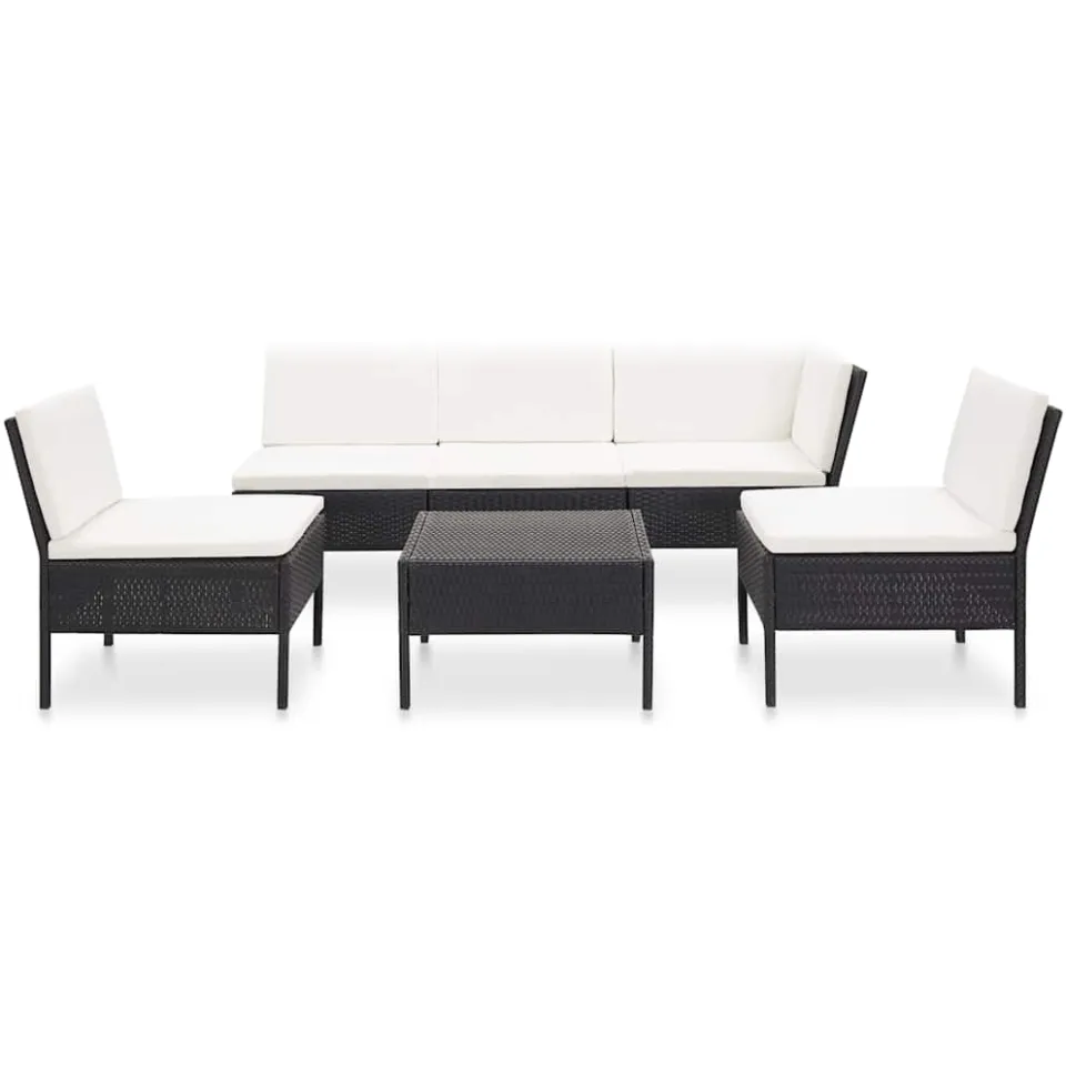 vidaXL 6-delige Loungeset met kussens poly rattan zwart, foto 2