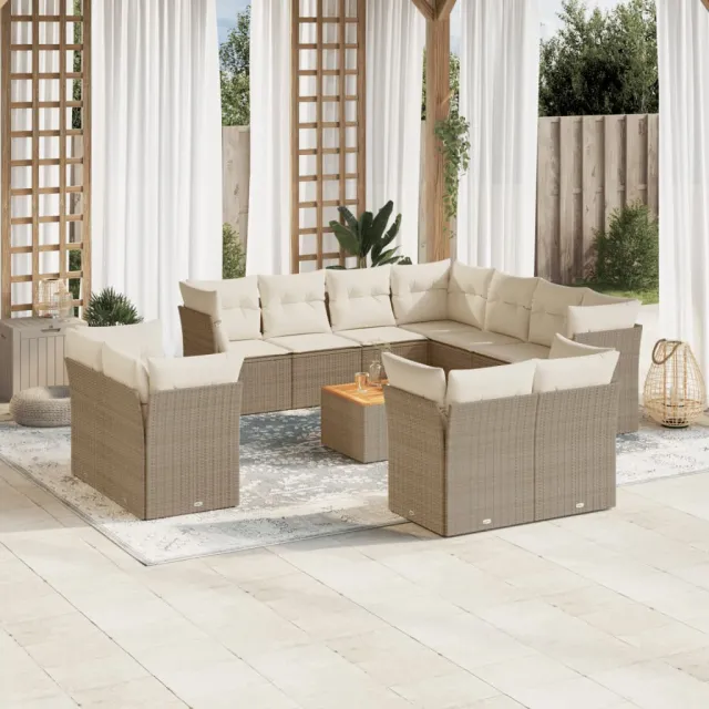 vidaXL 12-delige Loungeset met kussens poly rattan beige, foto 2