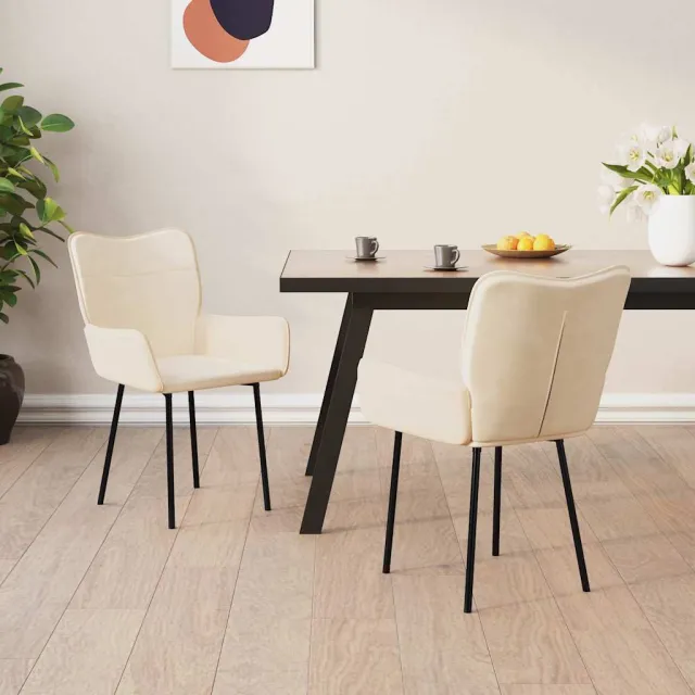 vidaXL Eetkamerstoelen 2 st fluweel crèmekleurig, foto 2