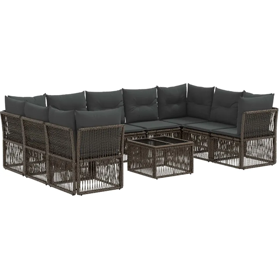 vidaXL Tuinbankenset 10 st 9-zits Grijs poly rattan, foto 3