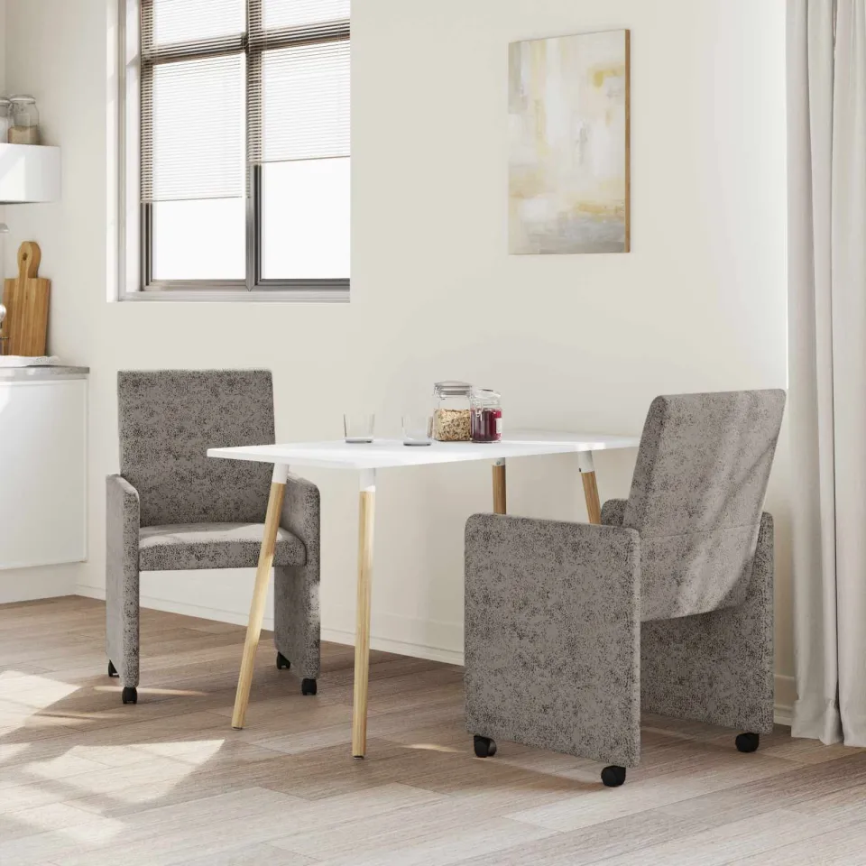 vidaXL Eetkamerstoelen met Wieltjes 2 st Faux suede leer Lichtgrijs, foto 3