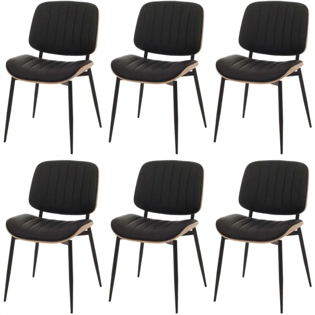 Set van 6 eetkamerstoelen MCW-O44, keukenstoel, gebogen hout, kunstleer MVG ~ naturel, zwart