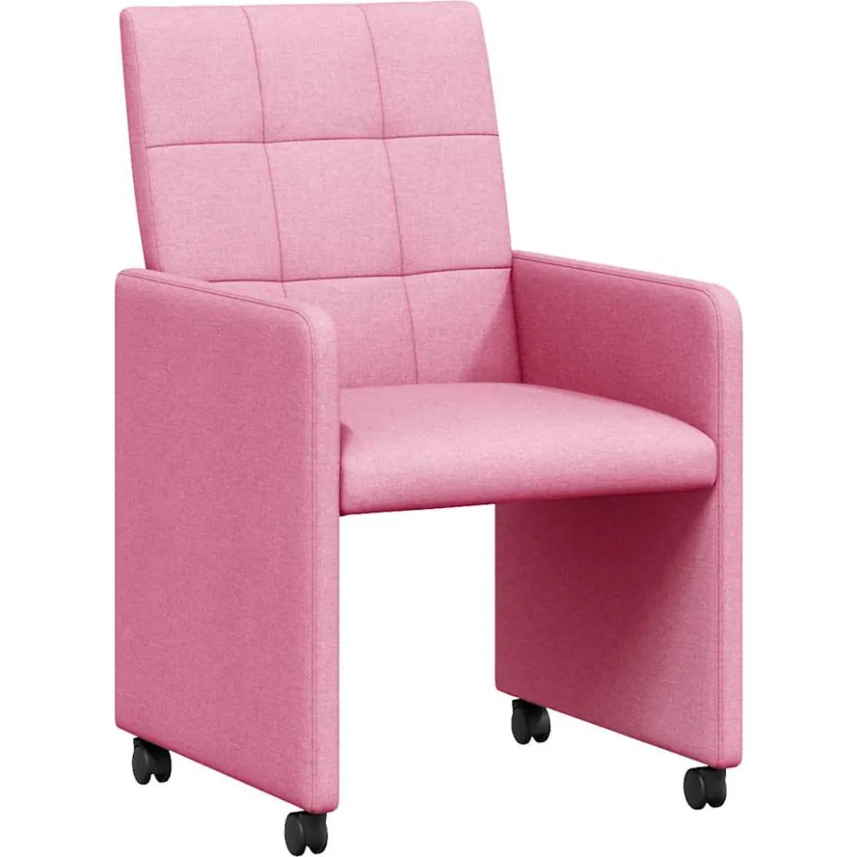 vidaXL Eetkamerstoelen met Wieltjes 2 st Stof Roze 58 x 65 x 94 cm