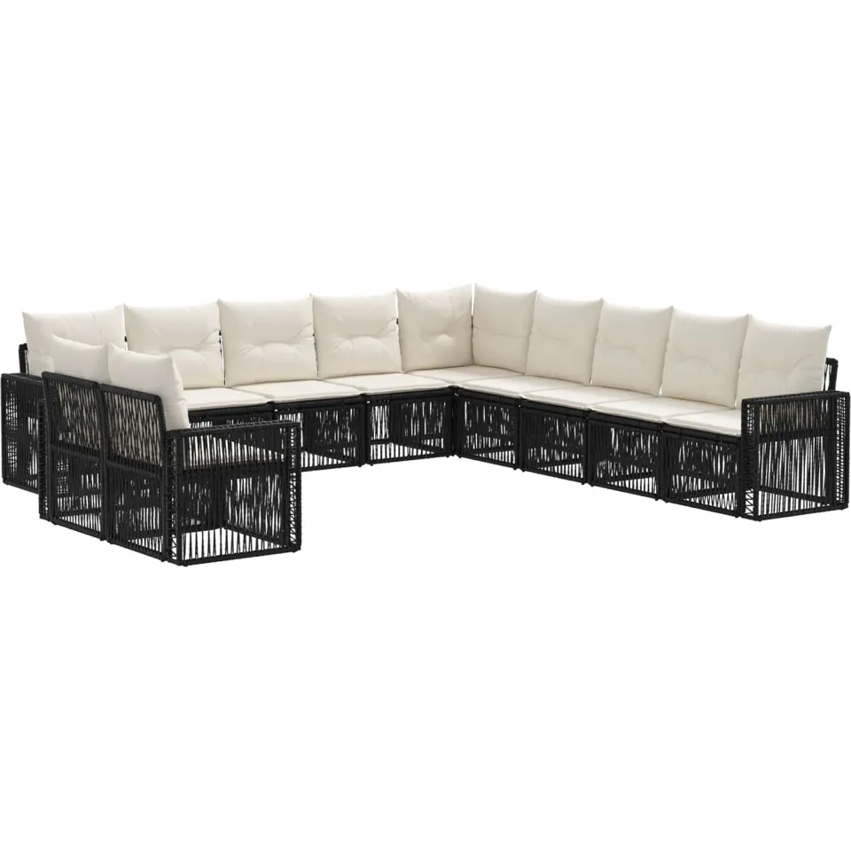 vidaXL Tuinbankenset 11 st 11-zits Zwart en Cream Wit poly rattan, foto 3