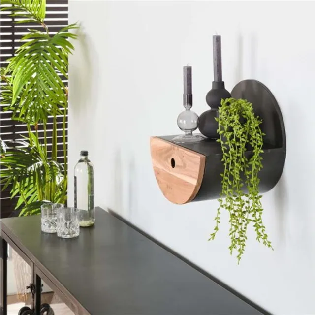 Meubelplaats Wandschap half moon Ø30 met lade - acacia naturel massief acacia naturel