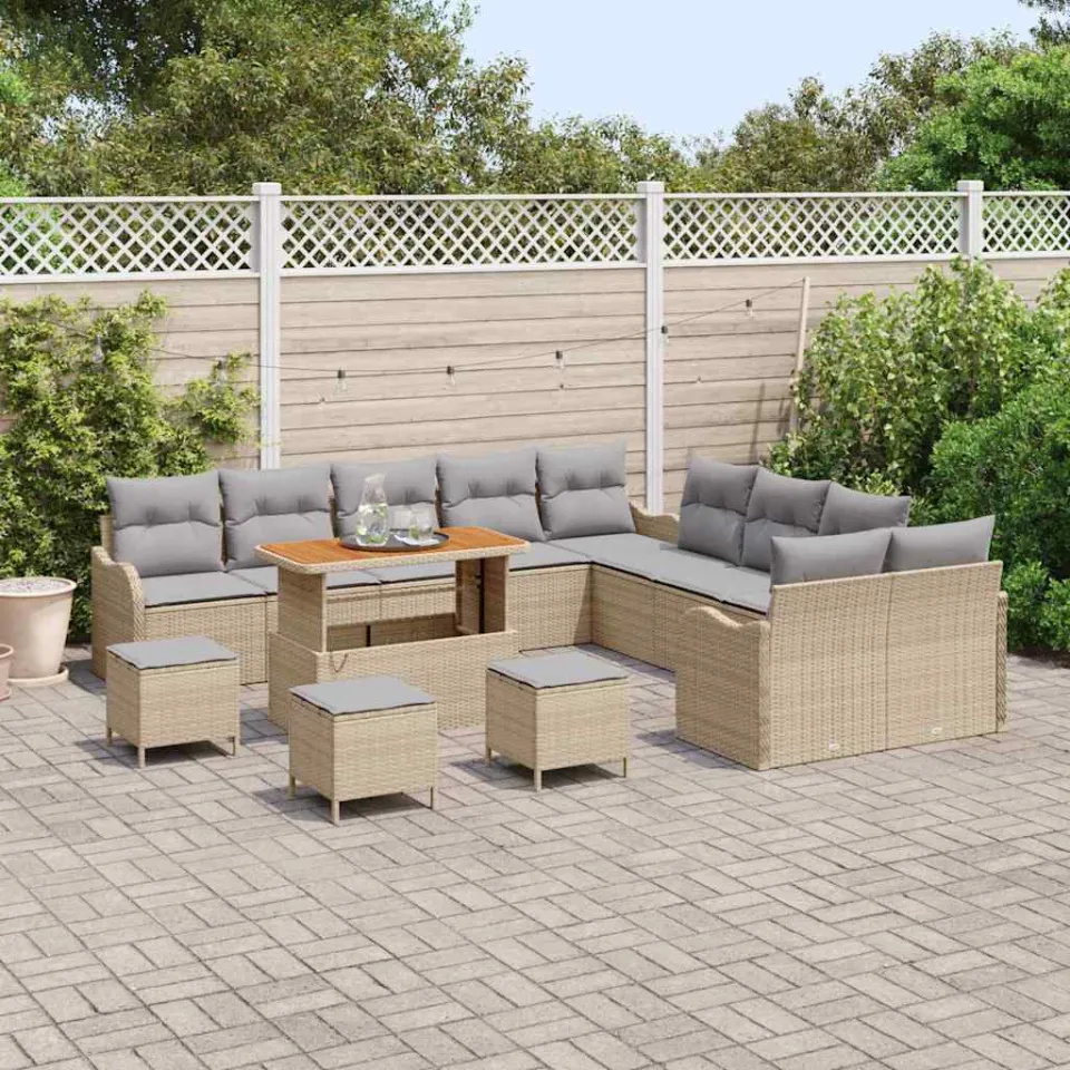 vidaXL Tuin Sofa Set 14 st Beige poly rattan, foto 2