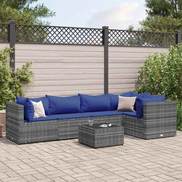 vidaXL 6-delige Loungeset met kussens poly rattan grijs, foto 2