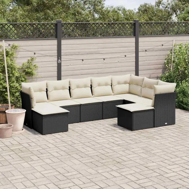 vidaXL 9-delige Loungeset met kussens poly rattan zwart, foto 2