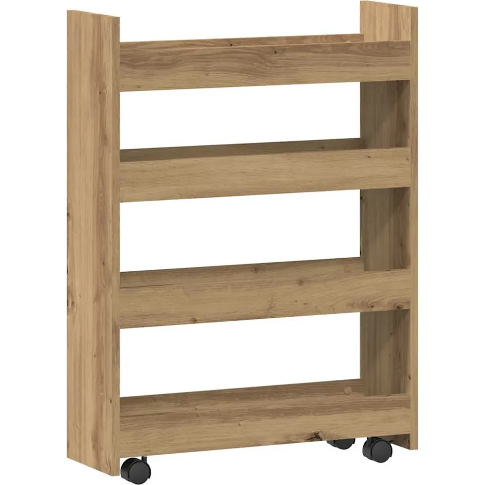 vidaXL Opbergtrolley smal 4-laags bewerkt hout artisanaal eikenkleurig, foto 3