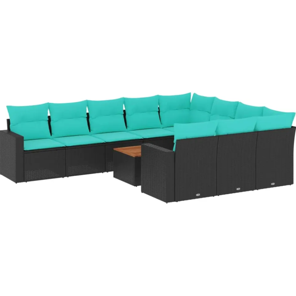 vidaXL 11-delige Loungeset met kussens poly rattan zwart, foto 3